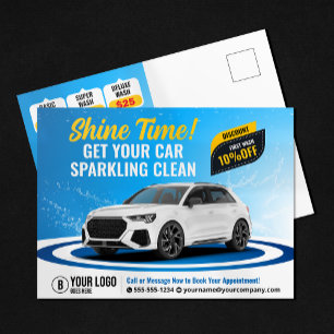 Blaue Autowaschanlage Auto-Detailing Reinigung Wac Postkarte