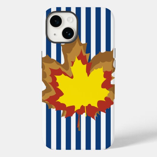 Blaue Autumnal Streifen mit Blätter Case-Mate iPhone Hülle (Rückseite)