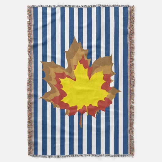 Blaue Autumnal Streifen mit Blätter Decke (Vorderseite Vertikal)