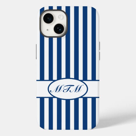 Blaue Autumnal Streifen mit Monogramm Case-Mate iPhone Hülle (Rückseite)