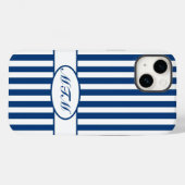 Blaue Autumnal Streifen mit Monogramm Case-Mate iPhone Hülle (Rückseite (Horizontal))