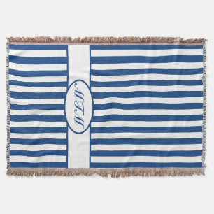 Blaue Autumnal Streifen mit Monogramm Decke