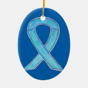 Blaue Awareness-Schleifen-Feiertags-Kunst-Ornament Keramikornament