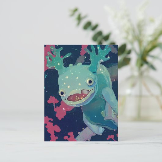 Blaue Axolotl im Weltraum Postkarte (Stehend Vorderseite)