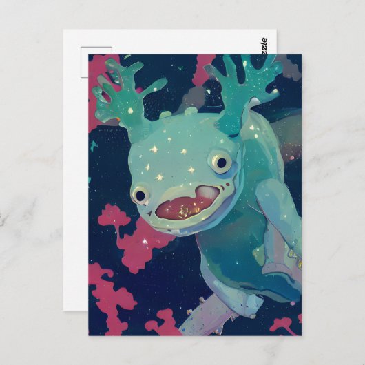 Blaue Axolotl im Weltraum Postkarte (Vorne/Hinten)