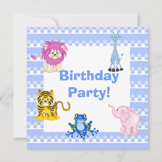 BLAUE AZTEC ZOO PARTY EINLADUNG (Vorderseite)