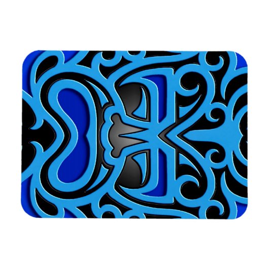Blaue Aztekenmaske Magnet (Horizontal)