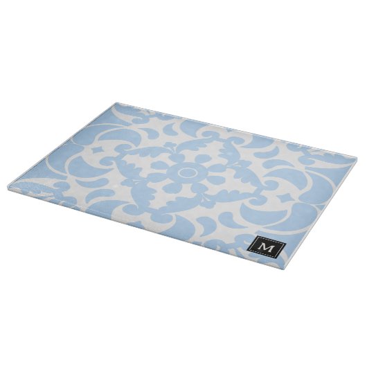 Blaue Azulejos Portugiesische Monogram Schneidebrett (Ecke)