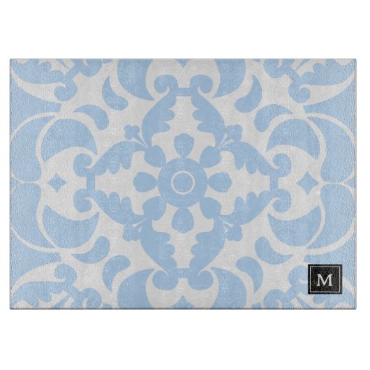 Blaue Azulejos Portugiesische Monogram Schneidebrett (Vorderseite)