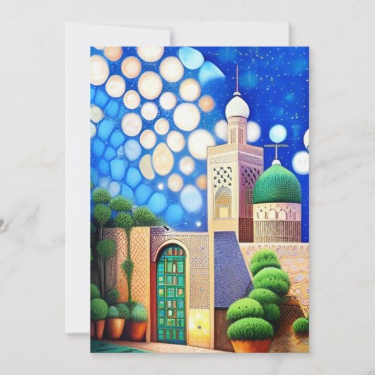 Blaue Azurblau der marokkanischen Mosaik Eid Mubar Einladung (Vorderseite)