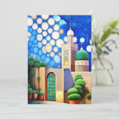 Blaue Azurblau der marokkanischen Mosaik Eid Mubar Einladung (Stehend Vorderseite)