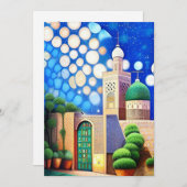 Blaue Azurblau der marokkanischen Mosaik Eid Mubar Einladung (Vorne/Hinten)