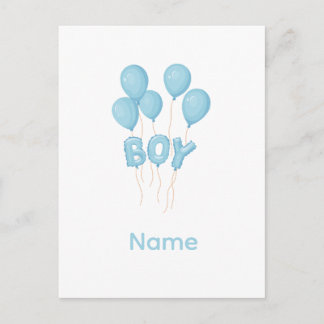 Blaue Baby Boy Luftballon-Feier Postkarte