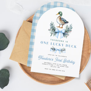 Blaue Baby Boy Stockenten-Enten Erster Geburtstag Einladung
