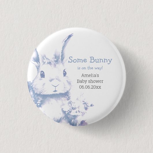 Blaue Baby-Bunny-Baby-Party Button (Vorderseite)
