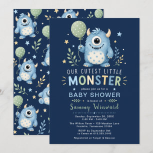 Blaue Baby-Party für kleine Monster Einladung