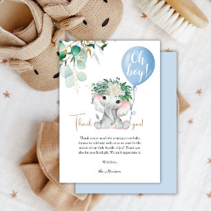 Blaue Baby Shower Danksagung für Elefant Dankeskarte