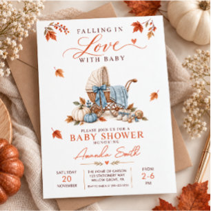 Blaue Baby Shower für Jungen mit Kinderwagen Einladung