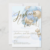 Blaue Babyballons Teddybär Kindergeburtstag Party Einladung (Vorderseite)