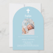 Blaue Babyboje-Foto-Taufe Einladung (Vorderseite)