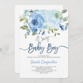 Blaue Babydusche Einladung (Vorne/Hinten)