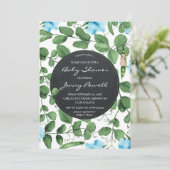 Blaue Babydusche Einladung Jungenerbse in einer Ka (Stehend Vorderseite)