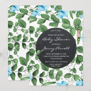 Blaue Babydusche Einladung Jungenerbse in einer Ka