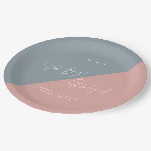 Blaue Babydusche Pappteller (Schrägansicht)