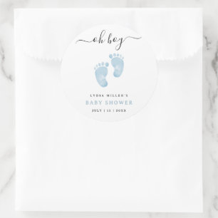 Blaue Babyfüße Baby Shower Willkommen Baby Junge Runder Aufkleber