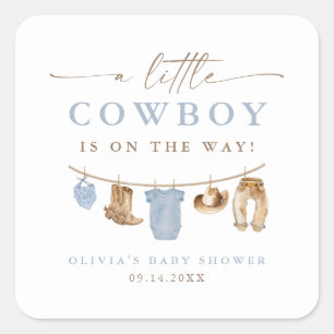 Blaue Babykleidungswäscheleine Kleiner Cowboy-Baby Quadratischer Aufkleber
