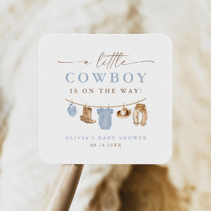 Blaue Babykleidungswäscheleine Kleiner Cowboy-Baby Quadratischer Aufkleber