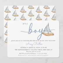 Blaue Babyparty-Einladung mit Segelbooten