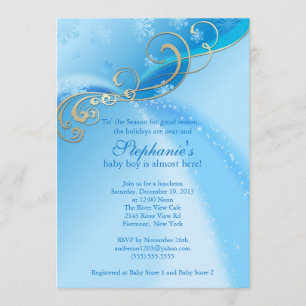 Blaue Babyparty-Einladungs-Winter-Schneeflocken Einladung
