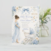 Blaue Babyparty-Feier Einladung (Stehend Vorderseite)