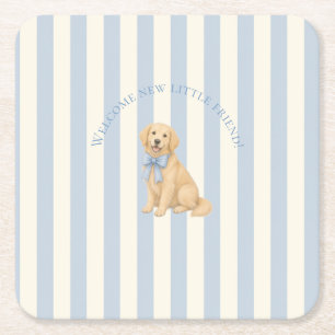 Blaue Babyparty für Golden Retriever Rechteckiger Pappuntersetzer