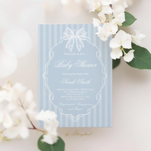 Blaue Babyparty mit Spitze Einladung