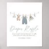 Blaue Babysachen Baby Shower Windel-Raffle-Schild Poster (Vorne)