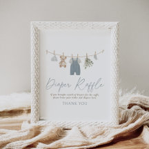 Blaue Babysachen Baby Shower Windel-Raffle-Schild