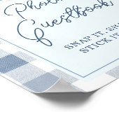 Blaue Babyschuhe Gingham-Junge-Shower-Foto-Gästebu Poster (Ecke)