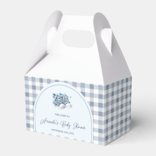 Blaue Babyschuhe Gingham-Jungenstiefelchen Baby Sh Geschenkschachtel