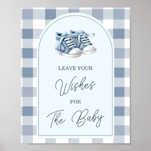 Blaue Babyschuhe Gingham-Stiefelchen Hinterlasse D Poster (Vorne)