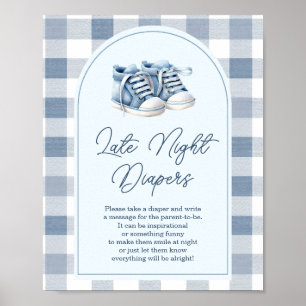 Blaue Babyschuhe Gingham-Stiefelchen Späte Nacht W Poster