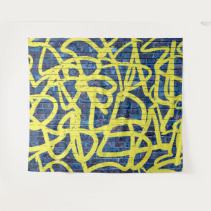 Blaue Backstein Graffiti Hip Hop Party Foto Hinter Wandteppich