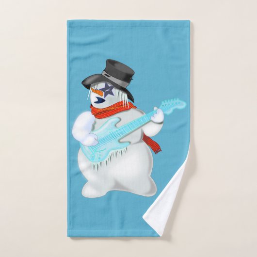 Blaue Badehandtücher mit Funny Snowman Gitarrist Badhandtuch Set (Handtuch)