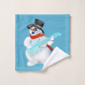 Blaue Badehandtücher mit Funny Snowman Gitarrist Badhandtuch Set (Waschlappen)
