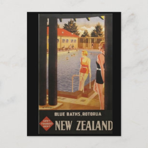 Blaue Bäder Rotorua Neuseeland Postkarte Vintage