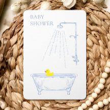 Blaue Badewanne mit gelbem Gummi Duck Babydusche