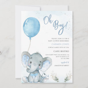 Blaue Ballon-Elefanten-Junge-Baby-Party Einladung