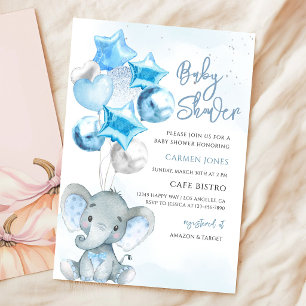 Blaue Ballon-Elefanten-Jungen-Baby-Party Einladung