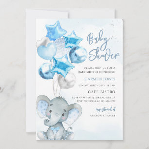 Blaue Ballon-Elefanten-Jungen-Baby-Party Einladung